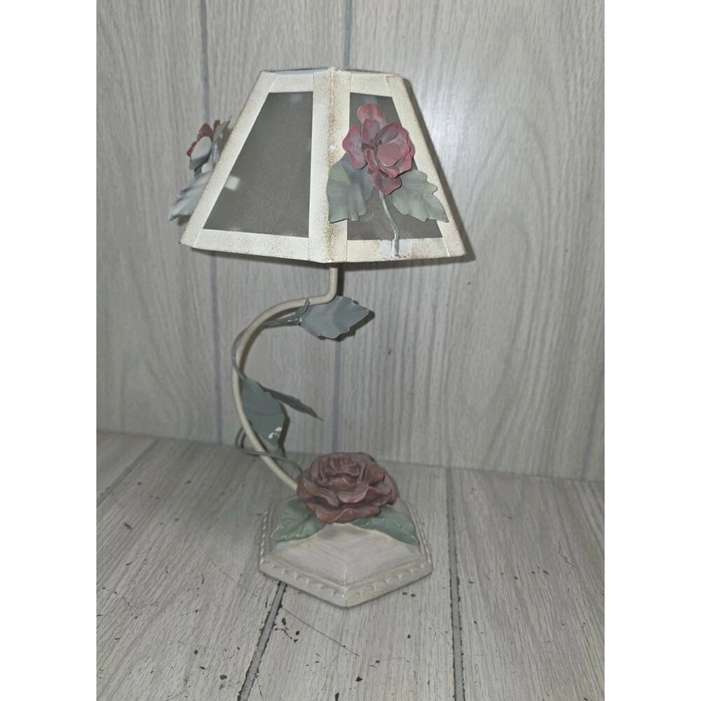 Vtg Shabby Chic Metal Floral Tea Light Lamp Cottagecore Coquette 12" Heritage